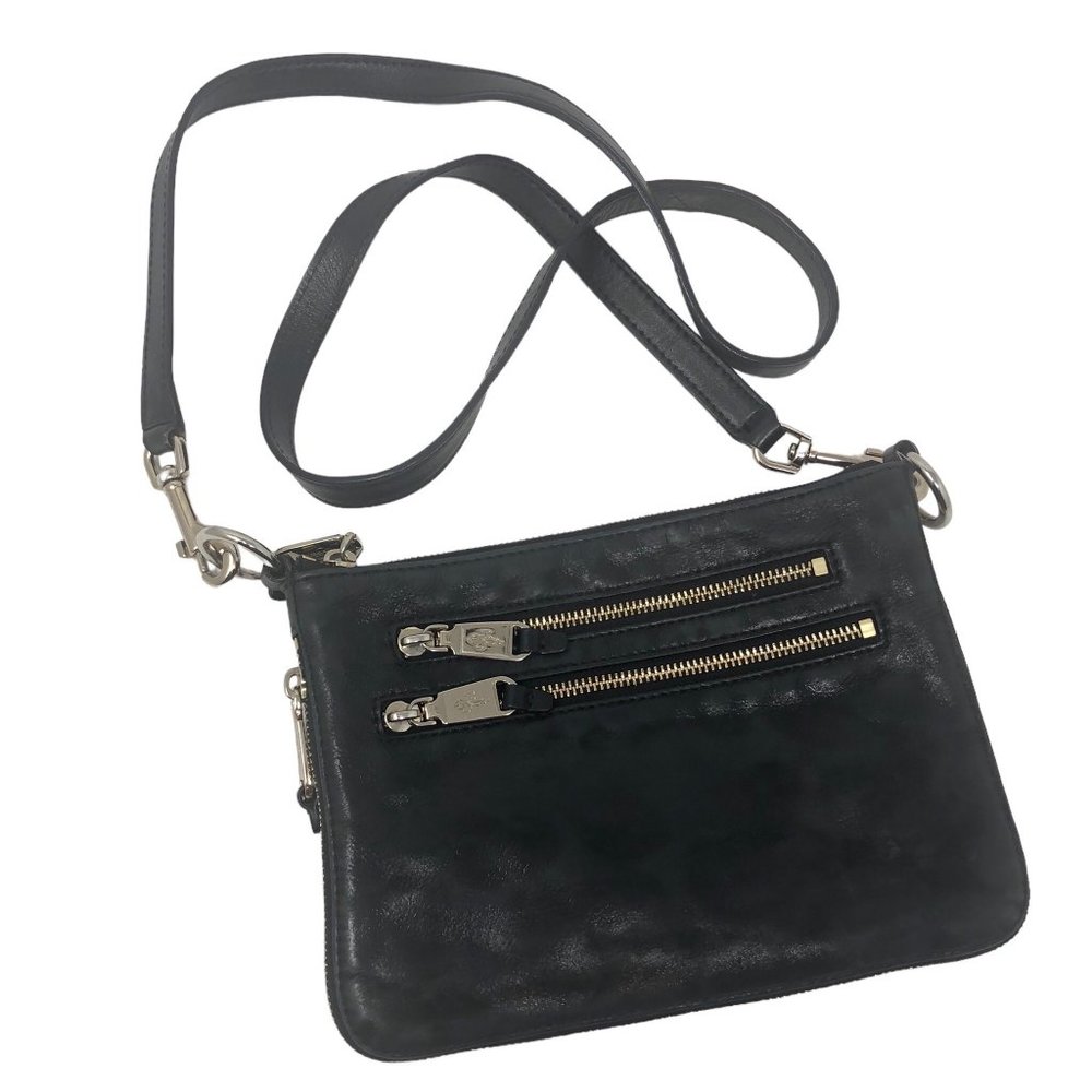 COLE HAAN Black Leather Crossbody Handba with Gold Metal Accents